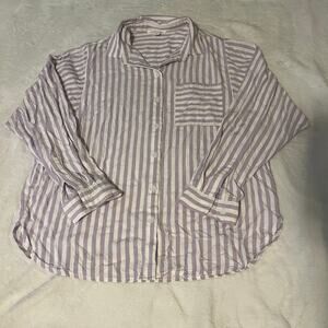 purple and white striped button up top size large